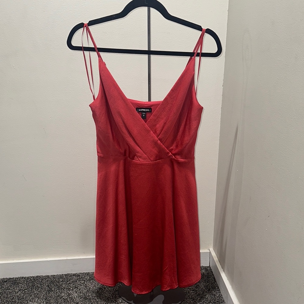 Express Coral Red V-Neck Dress